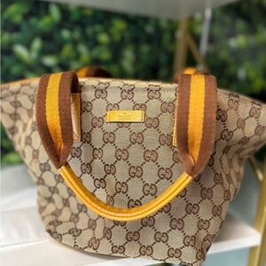 Gucci Beige and Yellow Tote Bag